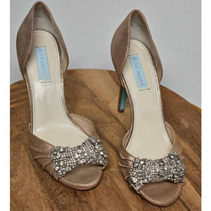 Betsy Johnson Bronze Jeweled Prom Rhinestone Open Toe Wedding Heels Size 10